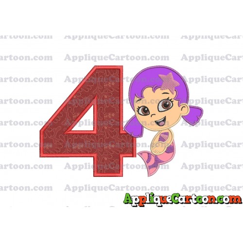 Bubble Guppies Oona Applique Embroidery Design Birthday Number 4