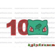 Bulbasaur Pokemon Head Applique Embroidery Design Birthday Number 10