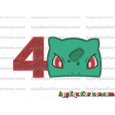Bulbasaur Pokemon Head Applique Embroidery Design Birthday Number 4