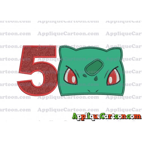 Bulbasaur Pokemon Head Applique Embroidery Design Birthday Number 5