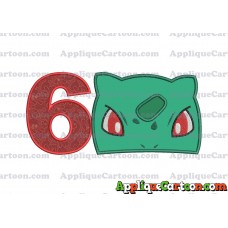 Bulbasaur Pokemon Head Applique Embroidery Design Birthday Number 6