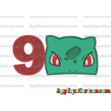 Bulbasaur Pokemon Head Applique Embroidery Design Birthday Number 9
