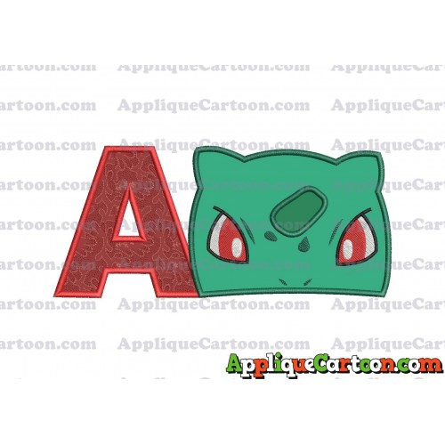 Bulbasaur Pokemon Head Applique Embroidery Design With Alphabet A