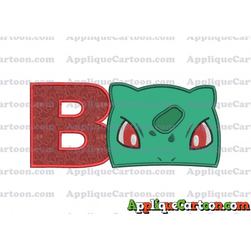 Bulbasaur Pokemon Head Applique Embroidery Design With Alphabet B