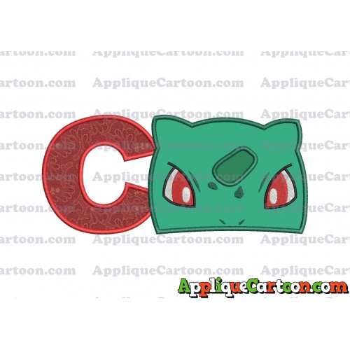 Bulbasaur Pokemon Head Applique Embroidery Design With Alphabet C