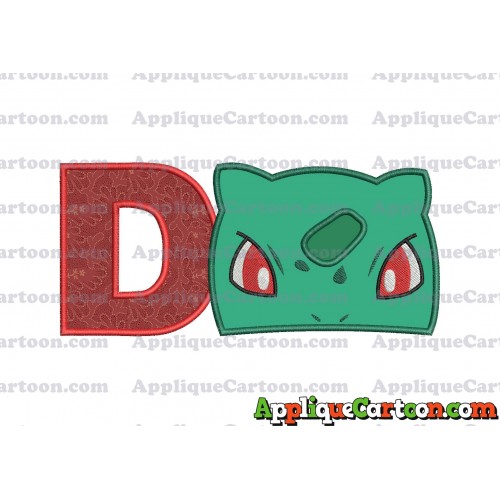 Bulbasaur Pokemon Head Applique Embroidery Design With Alphabet D