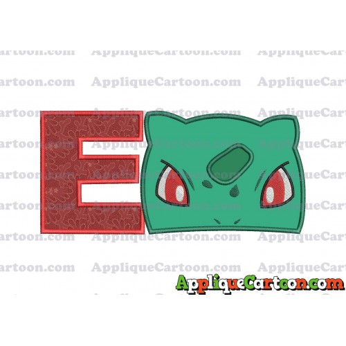 Bulbasaur Pokemon Head Applique Embroidery Design With Alphabet E