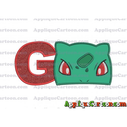 Bulbasaur Pokemon Head Applique Embroidery Design With Alphabet G