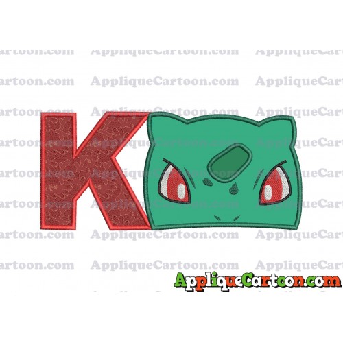 Bulbasaur Pokemon Head Applique Embroidery Design With Alphabet K