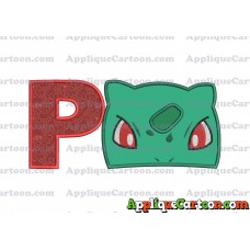 Bulbasaur Pokemon Head Applique Embroidery Design With Alphabet P