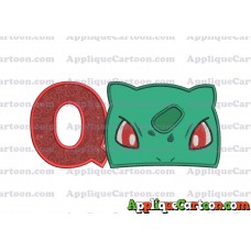 Bulbasaur Pokemon Head Applique Embroidery Design With Alphabet Q