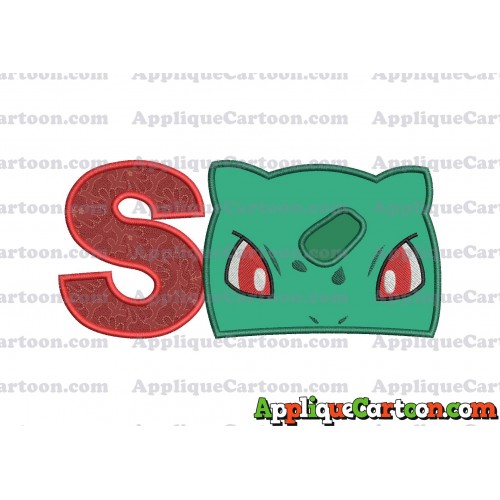 Bulbasaur Pokemon Head Applique Embroidery Design With Alphabet S