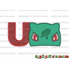 Bulbasaur Pokemon Head Applique Embroidery Design With Alphabet U