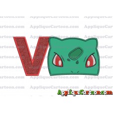 Bulbasaur Pokemon Head Applique Embroidery Design With Alphabet V