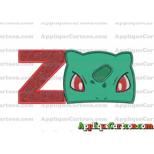 Bulbasaur Pokemon Head Applique Embroidery Design With Alphabet Z
