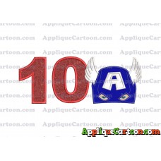 Captain America Head Applique Embroidery Design Birthday Number 10
