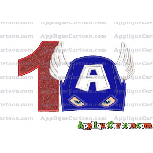 Captain America Head Applique Embroidery Design Birthday Number 1