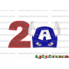 Captain America Head Applique Embroidery Design Birthday Number 2