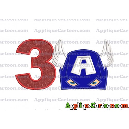Captain America Head Applique Embroidery Design Birthday Number 3