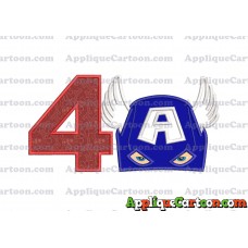 Captain America Head Applique Embroidery Design Birthday Number 4