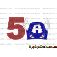 Captain America Head Applique Embroidery Design Birthday Number 5