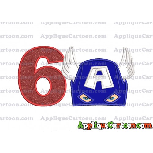 Captain America Head Applique Embroidery Design Birthday Number 6