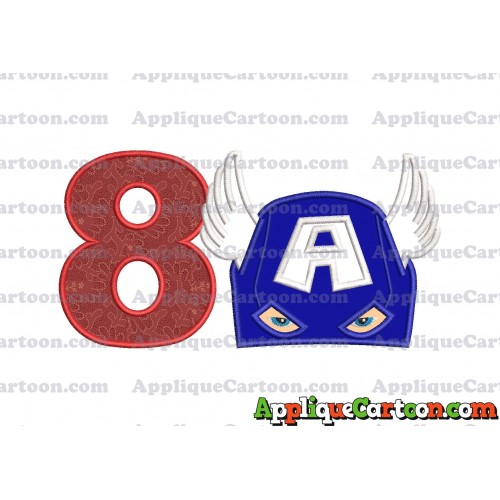 Captain America Head Applique Embroidery Design Birthday Number 8