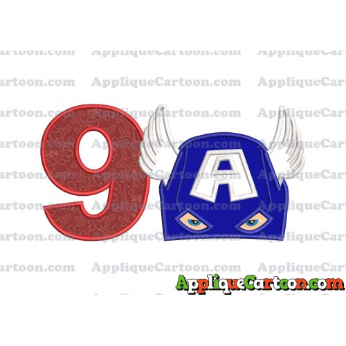 Captain America Head Applique Embroidery Design Birthday Number 9