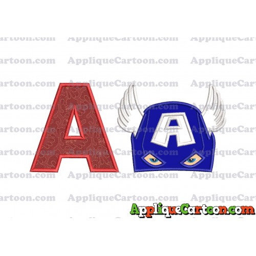 Captain America Head Applique Embroidery Design With Alphabet A