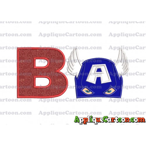 Captain America Head Applique Embroidery Design With Alphabet B