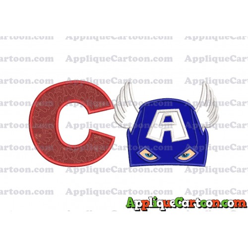Captain America Head Applique Embroidery Design With Alphabet C