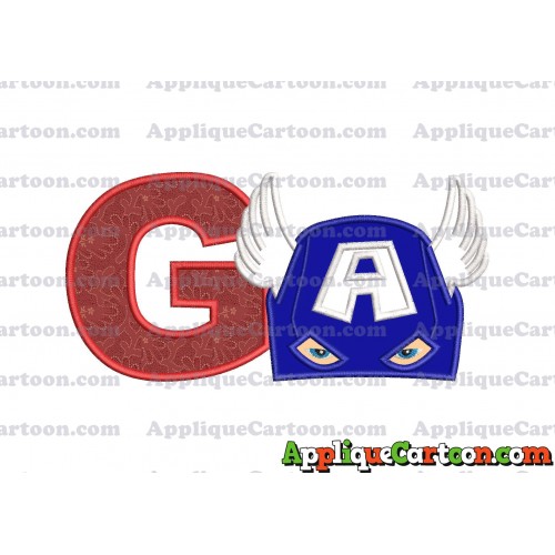 Captain America Head Applique Embroidery Design With Alphabet G