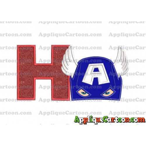 Captain America Head Applique Embroidery Design With Alphabet H