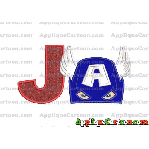 Captain America Head Applique Embroidery Design With Alphabet J