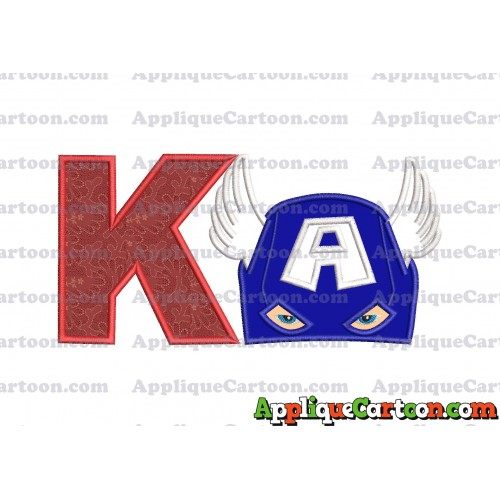 Captain America Head Applique Embroidery Design With Alphabet K