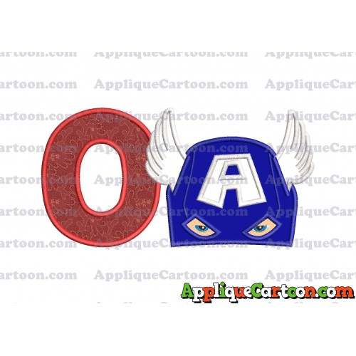 Captain America Head Applique Embroidery Design With Alphabet O