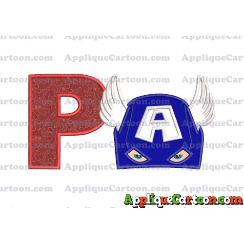 Captain America Head Applique Embroidery Design With Alphabet P