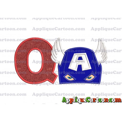 Captain America Head Applique Embroidery Design With Alphabet Q