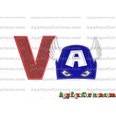 Captain America Head Applique Embroidery Design With Alphabet V