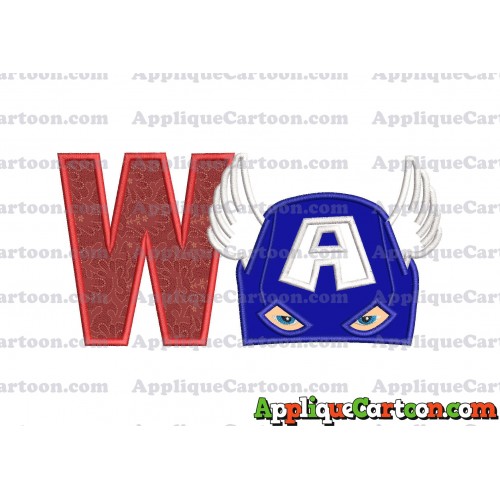 Captain America Head Applique Embroidery Design With Alphabet W