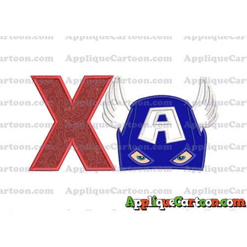 Captain America Head Applique Embroidery Design With Alphabet X