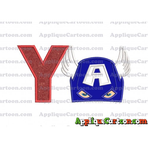 Captain America Head Applique Embroidery Design With Alphabet Y