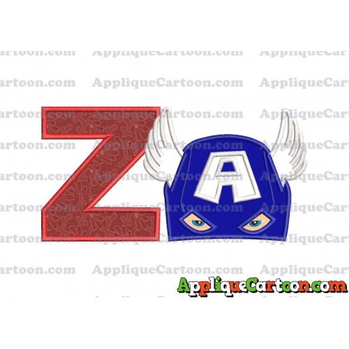 Captain America Head Applique Embroidery Design With Alphabet Z
