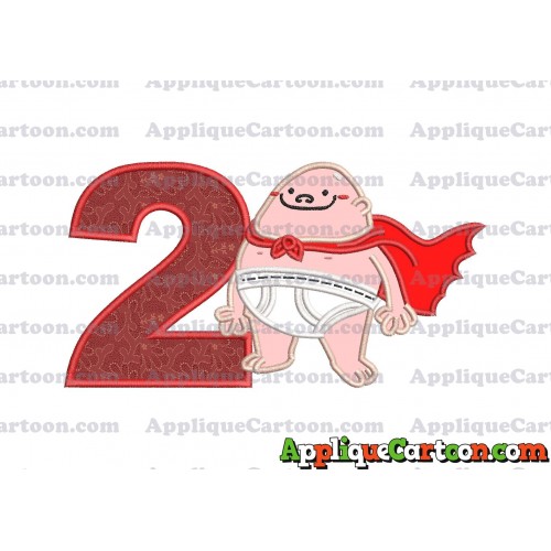 Captain Underpants Applique 01 Embroidery Design Birthday Number 2