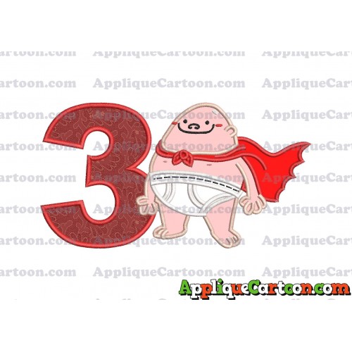 Captain Underpants Applique 01 Embroidery Design Birthday Number 3