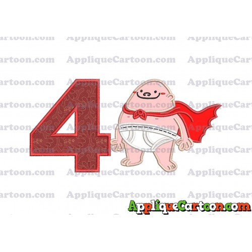 Captain Underpants Applique 01 Embroidery Design Birthday Number 4