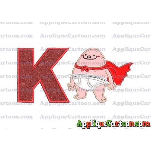Captain Underpants Applique 01 Embroidery Design With Alphabet K