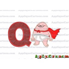 Captain Underpants Applique 01 Embroidery Design With Alphabet Q