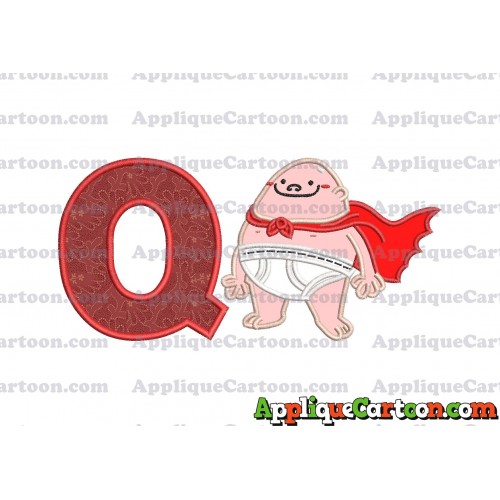 Captain Underpants Applique 01 Embroidery Design With Alphabet Q