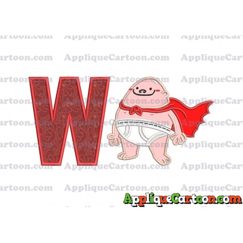 Captain Underpants Applique 01 Embroidery Design With Alphabet W